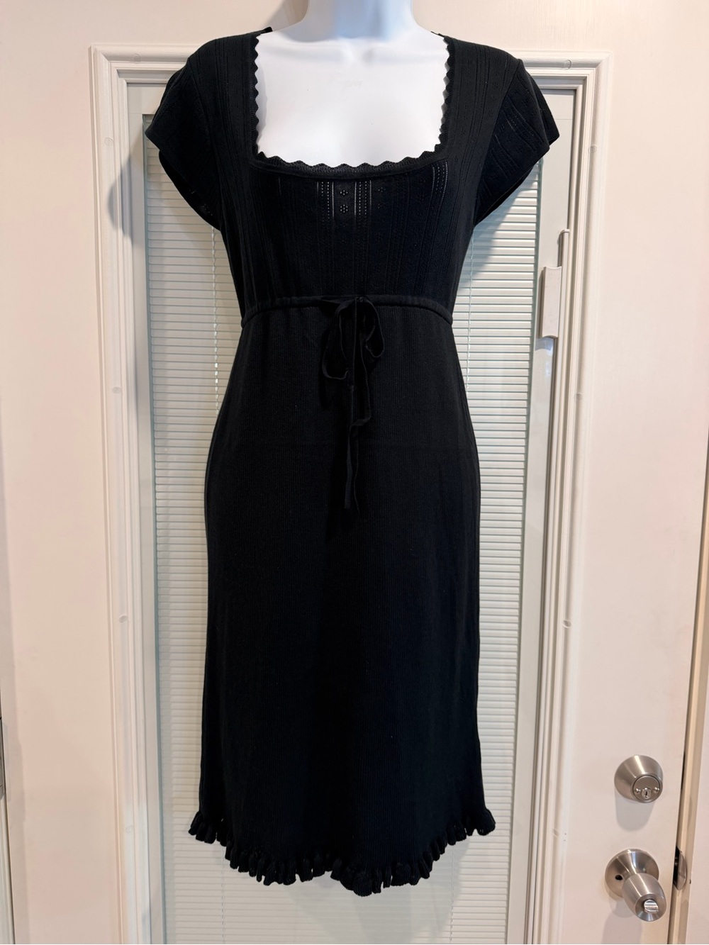 Rouje Black Scalloped Square-Neck Knit Midi Dress